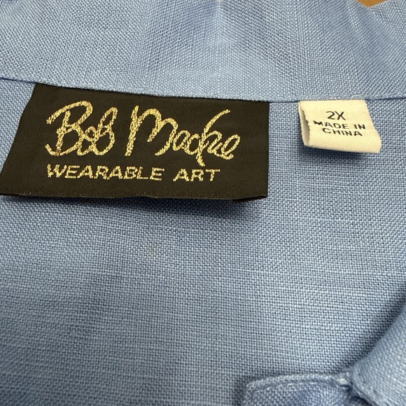 Bob Mackie linen blend shirt tank top set women's 2X blue embroidered flowers - Picture 8 of 15